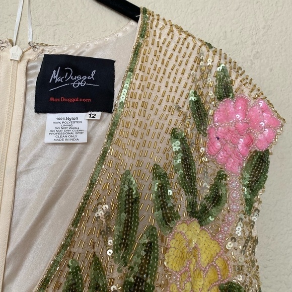 Mac Duggal Floral Beaded Sequin Embellished Front Slit Gown Dress 5420 - Picture 15 of 17